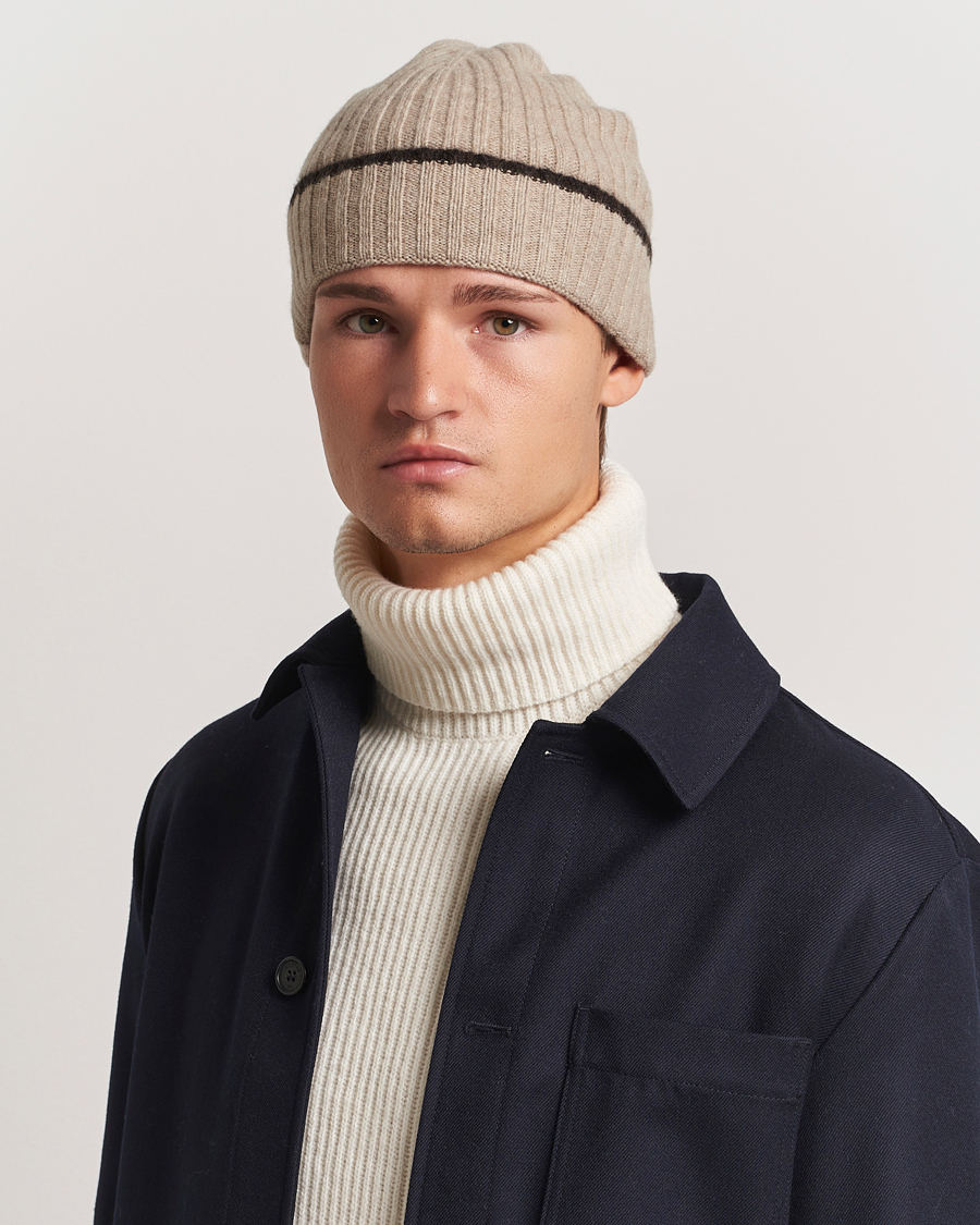 Homme |  | Amanda Christensen | Rib Knitted Cashmere Paspoal Cap Beige Melange