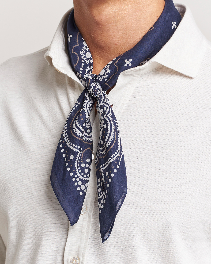 Homme |  | Amanda Christensen | Cotton Voilé Printed Flower Bandana Navy