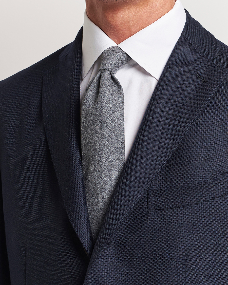 Homme |  | Amanda Christensen | Wool Flannel 8cm Tie Grey Melange