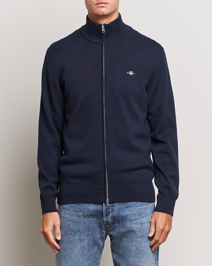 Homme |  | GANT | Cotton Full Zip Cardigan Evening Blue