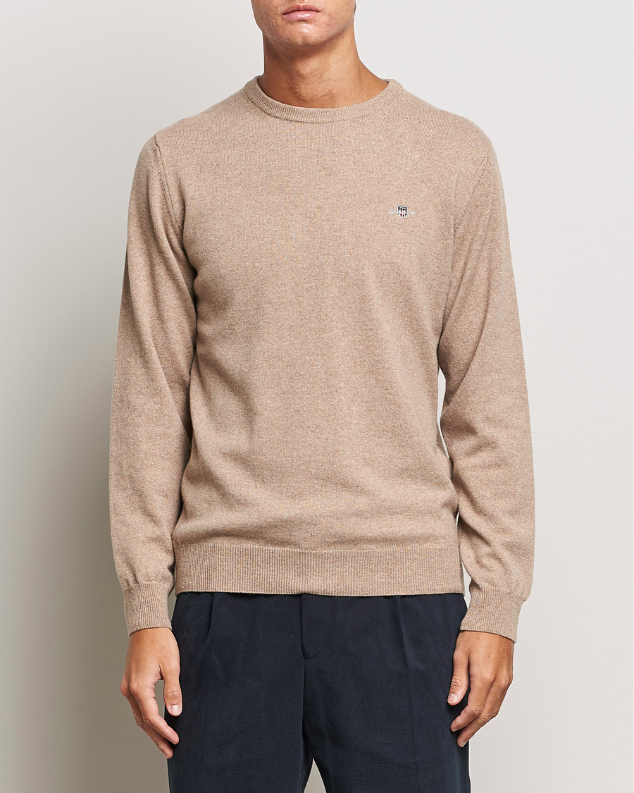 Homme |  | GANT | Lambswool Crew Neck Pullover Dark Sand