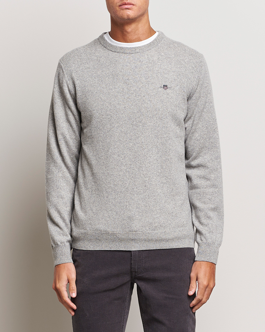 Homme |  | GANT | Lambswool Crew Neck Pullover Grey Malange