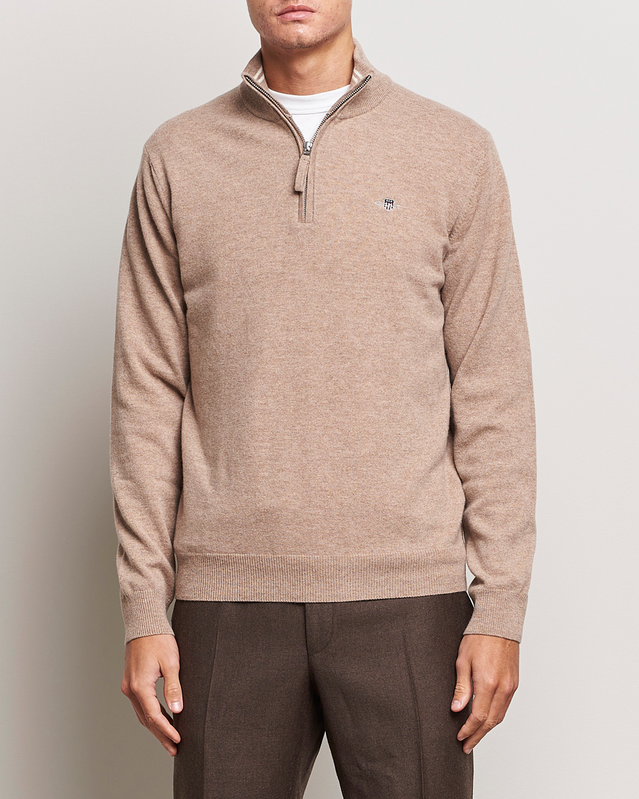 Homme |  | GANT | Lamsbwool Half Zip Dark Sand