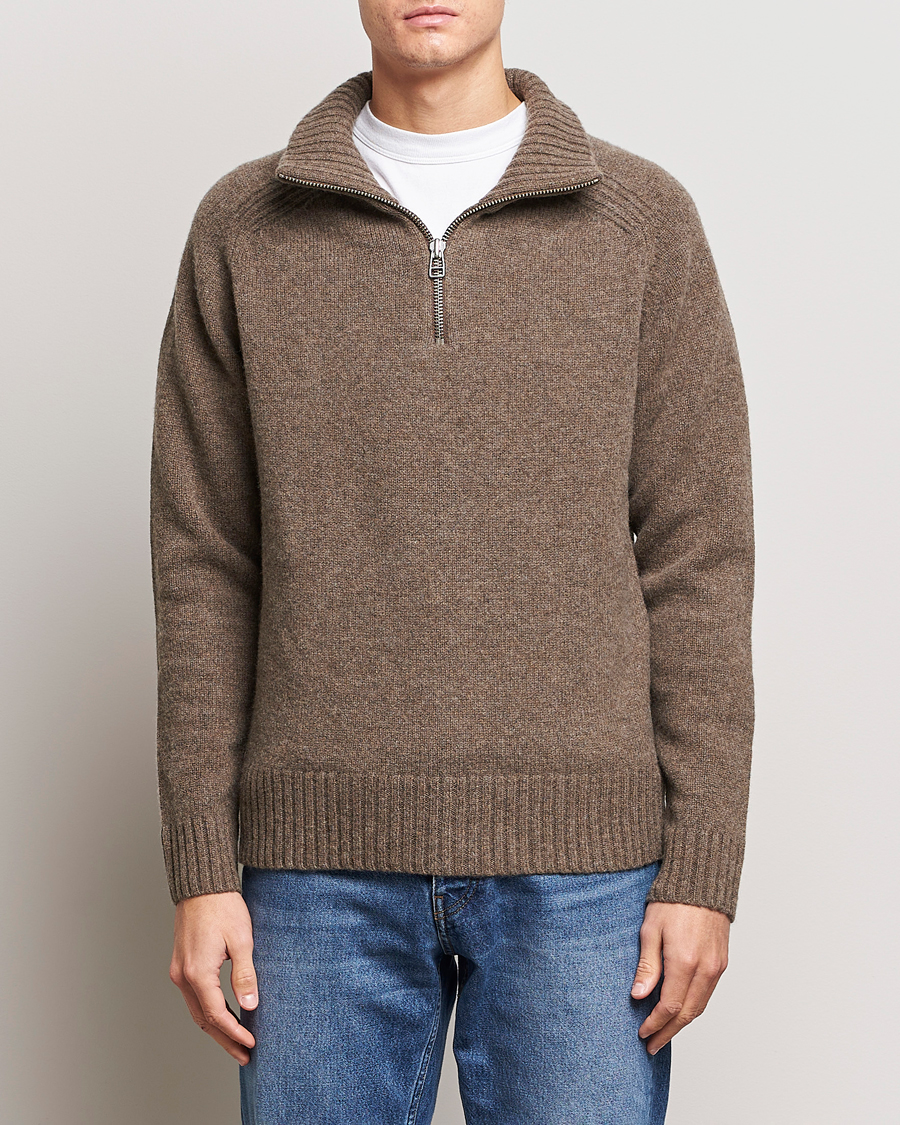 Homme | Half-zip | A Day\'s March | Cullen Half-Zip Lambswool Sweater Dark Taupe