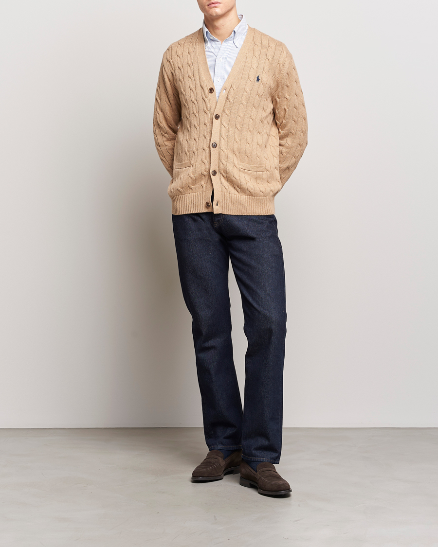 Polo Ralph Lauren Cotton Cable Cardigan Camel Melange