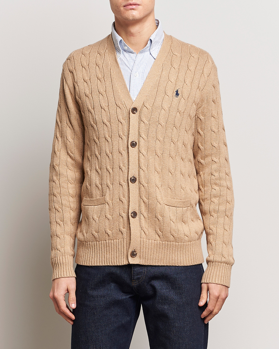 Polo Ralph Lauren Cotton Cable Cardigan Camel Melange