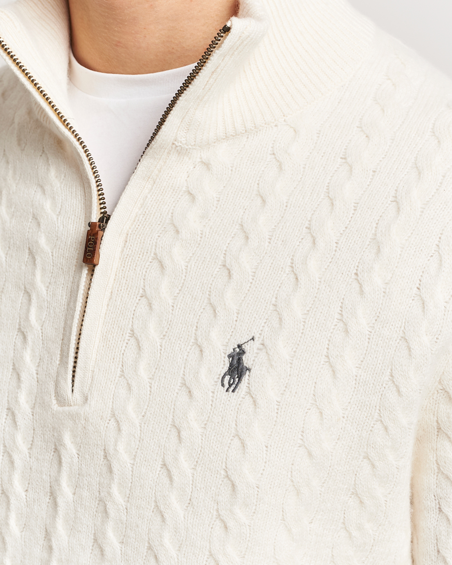 Polo Ralph Lauren Wool Cotton Cable Half Zip Andover Cream