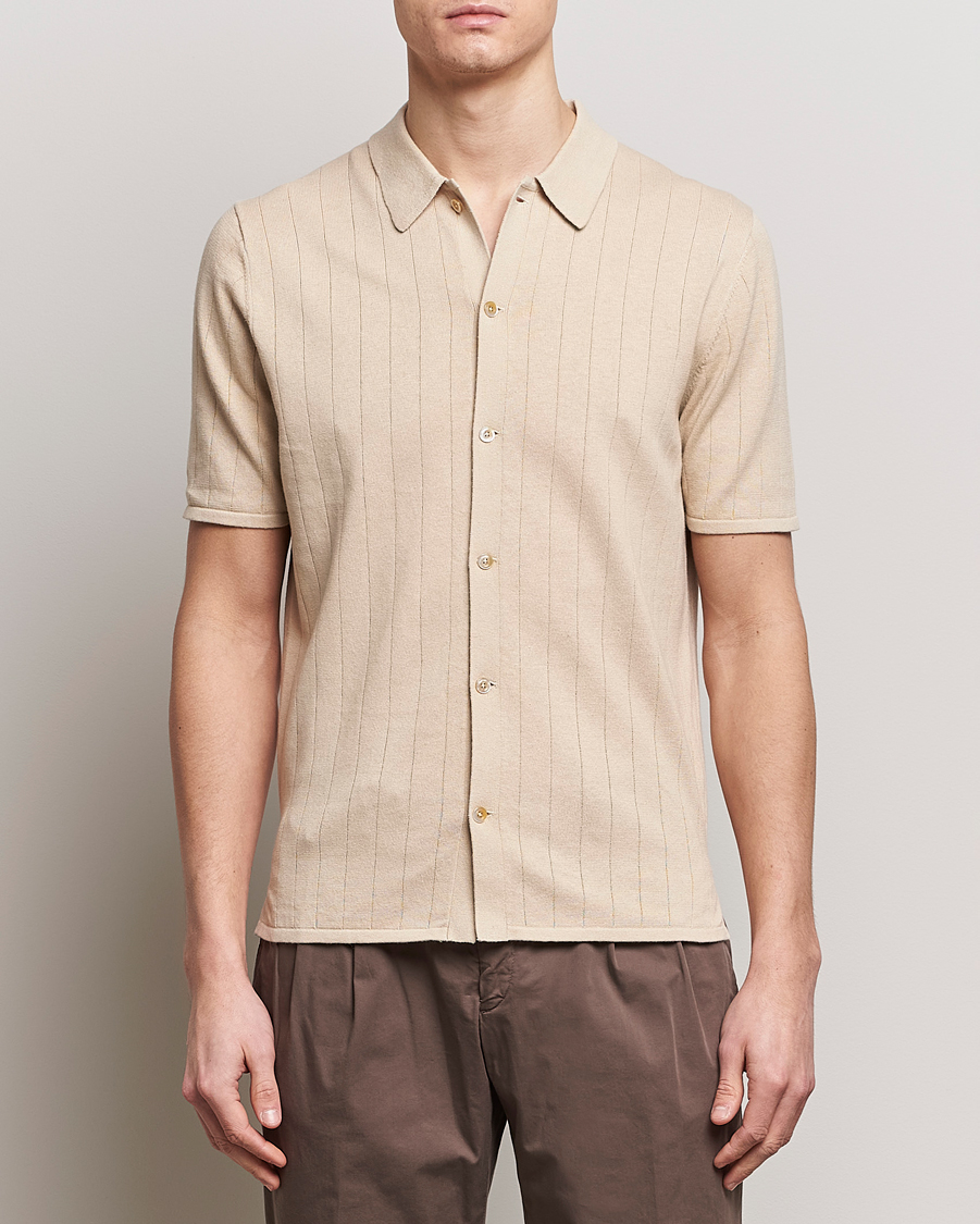 Homme |  | Stenströms | Linen/Cotton Rib Knitted Buttonthru Shirt Beige