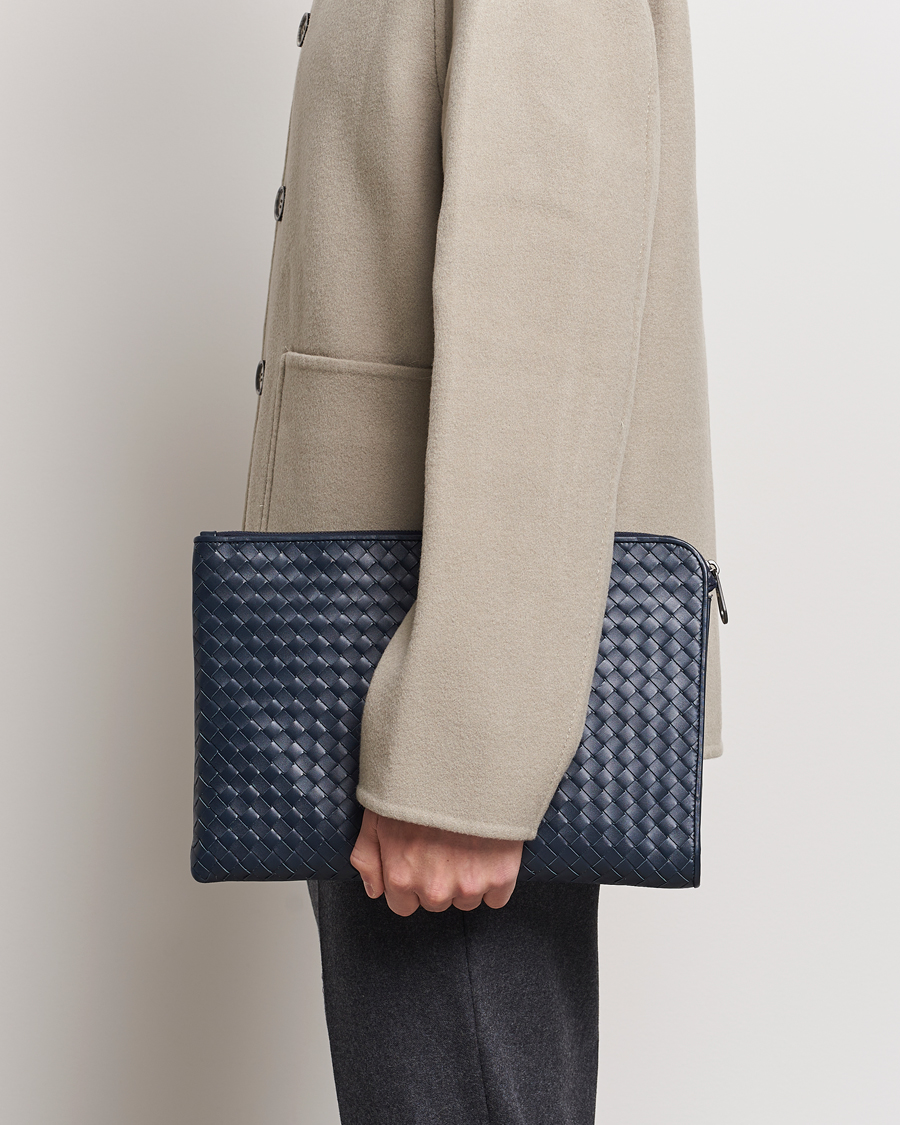 Homme | Bottega Veneta Pre-Owned Intrecciato Document Case Blue | Bottega Veneta Pre-Owned | Intrecciato Document Case Blue