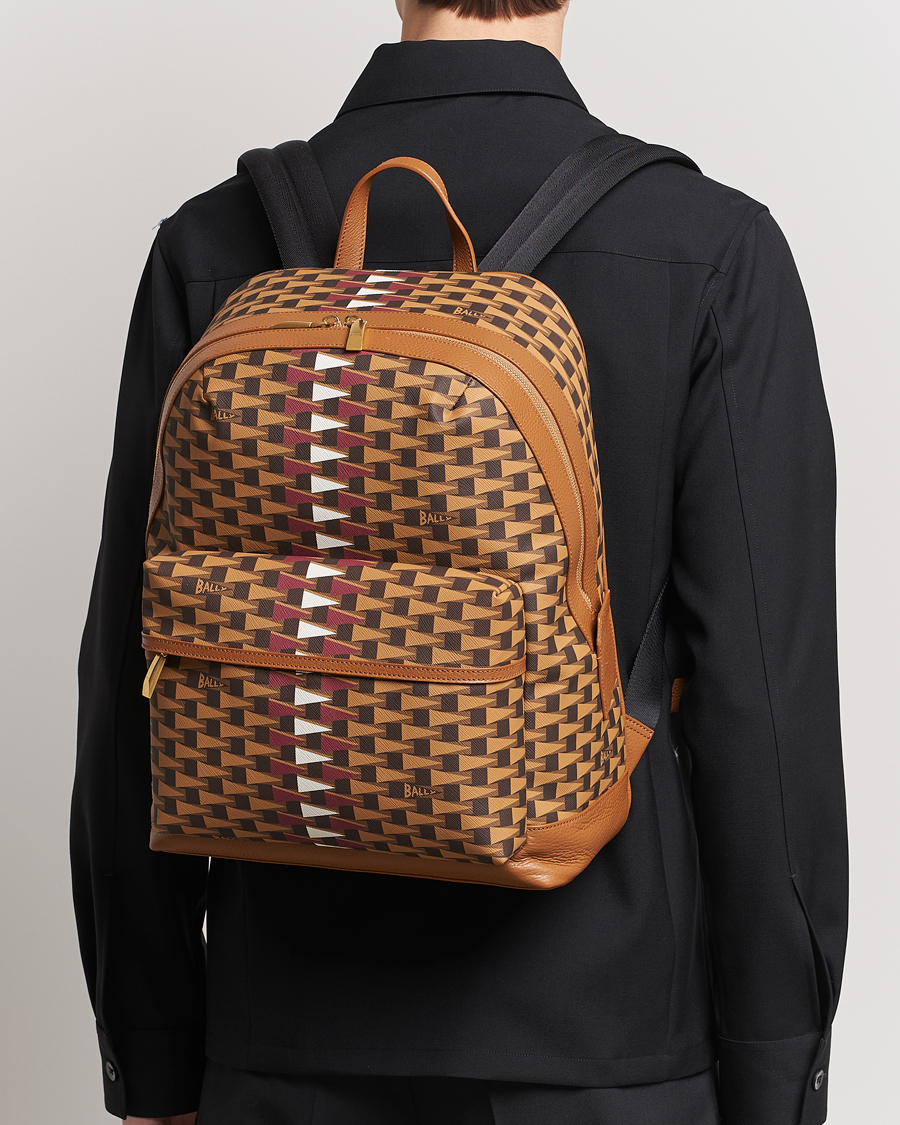 Bally Pennant Monogram Leather Backpack Brown Acheter Bally