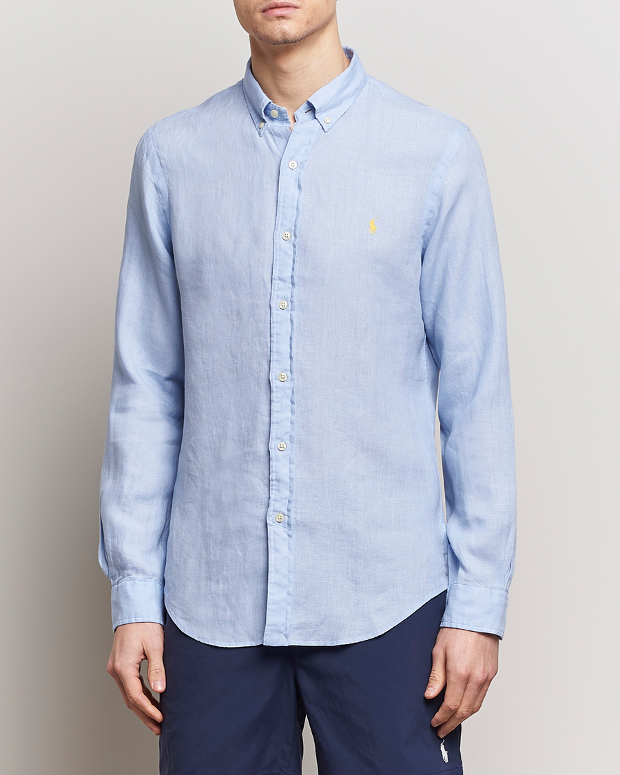 Homme |  | Polo Ralph Lauren | Slim Fit Linen Button Down Shirt Blue Hyacinth