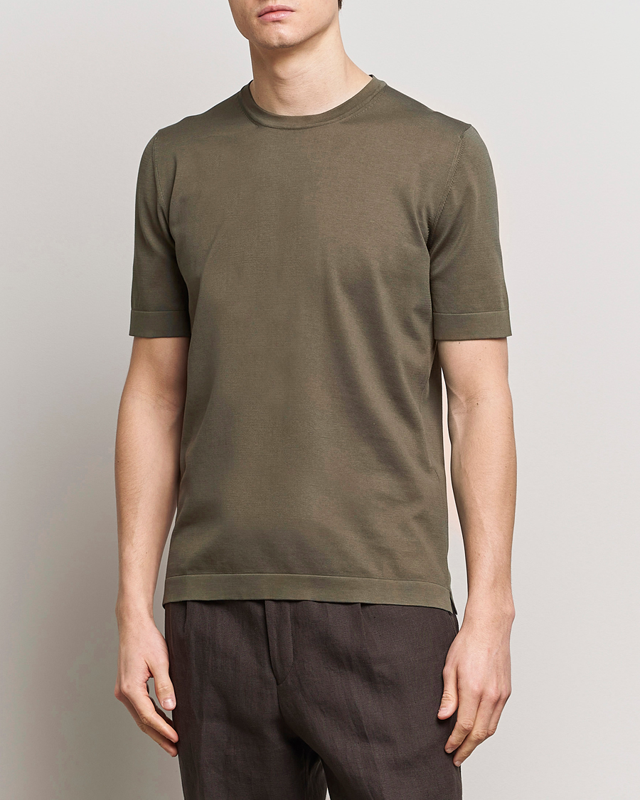 Homme |  | Gran Sasso | Cotton Knitted Crew Neck T-Shirt Dark Brown