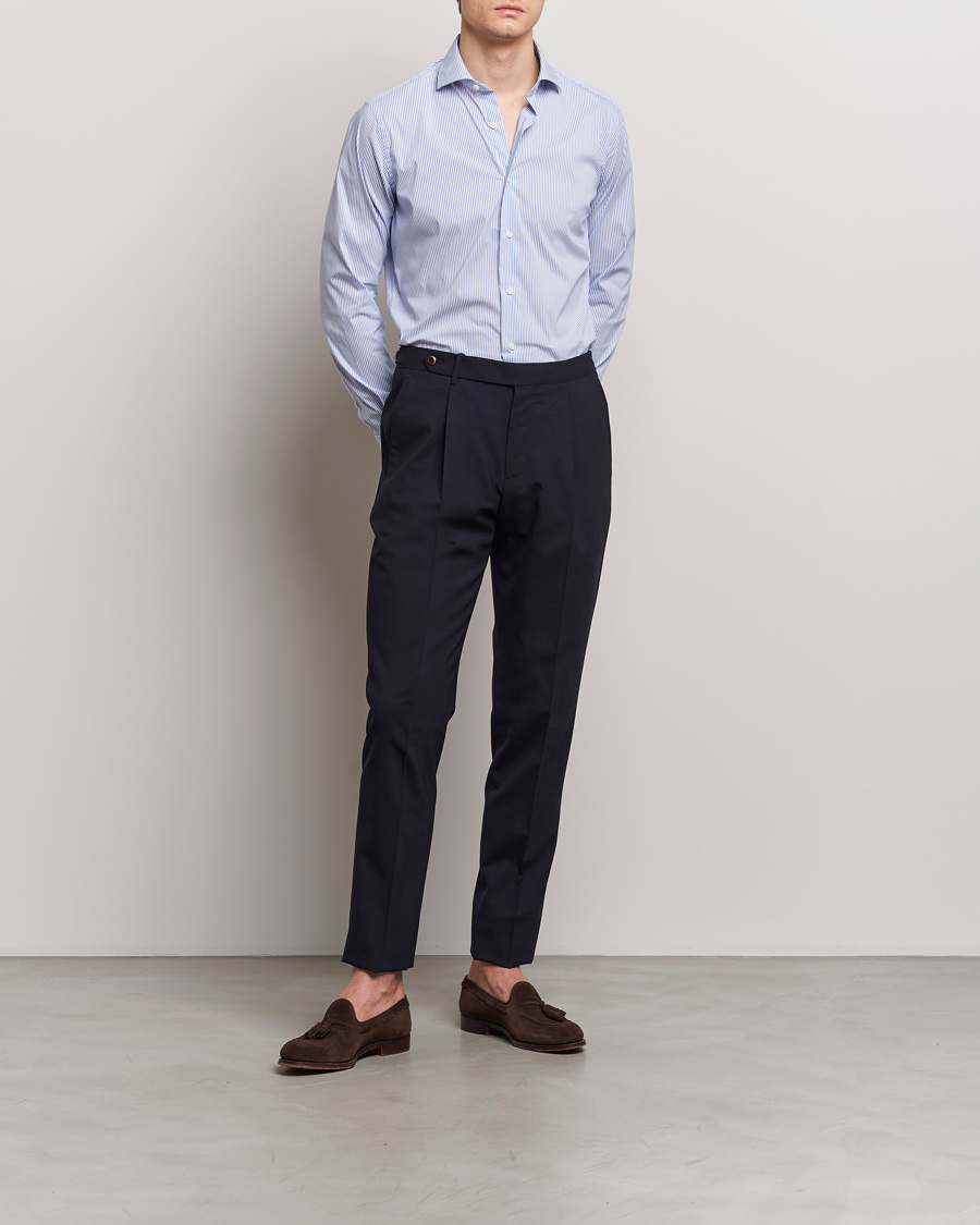Homme |  | Grigio | Comfort Stretch Dress Shirt Light Blue Stripe