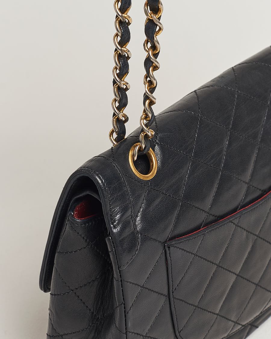 Homme | Chanel Pre-Owned Matelasse Double Flap Bag Black | Chanel Pre-Owned | Matelasse Double Flap Bag Black