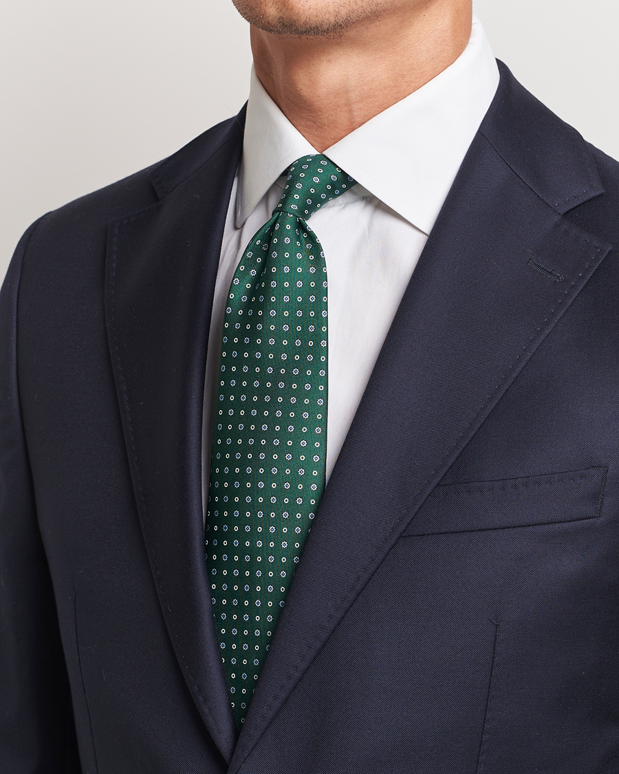 Homme | Costume Sombre | E. Marinella | 3-Fold Printed Silk Tie Dark Green