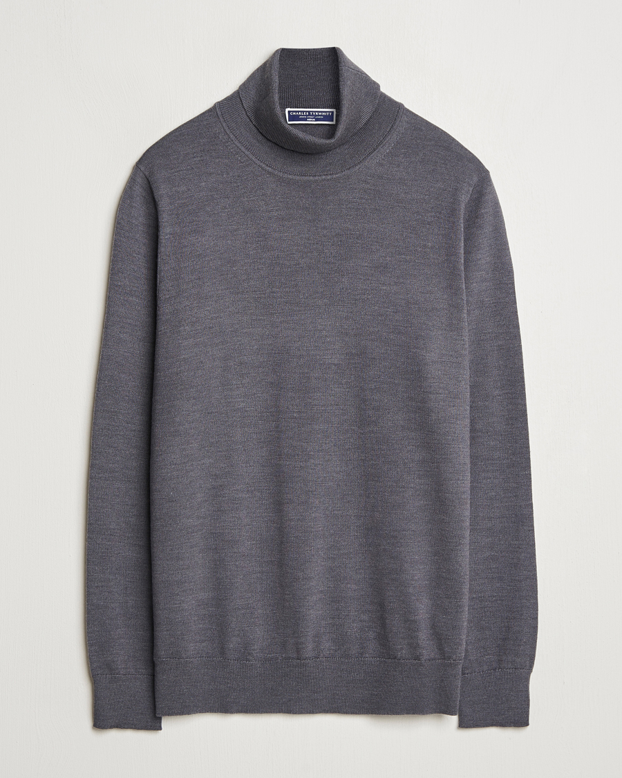 Homme | Pulls Et Tricots | Charles Tyrwhitt | Pure Merino Roll Neck Jumper Grey