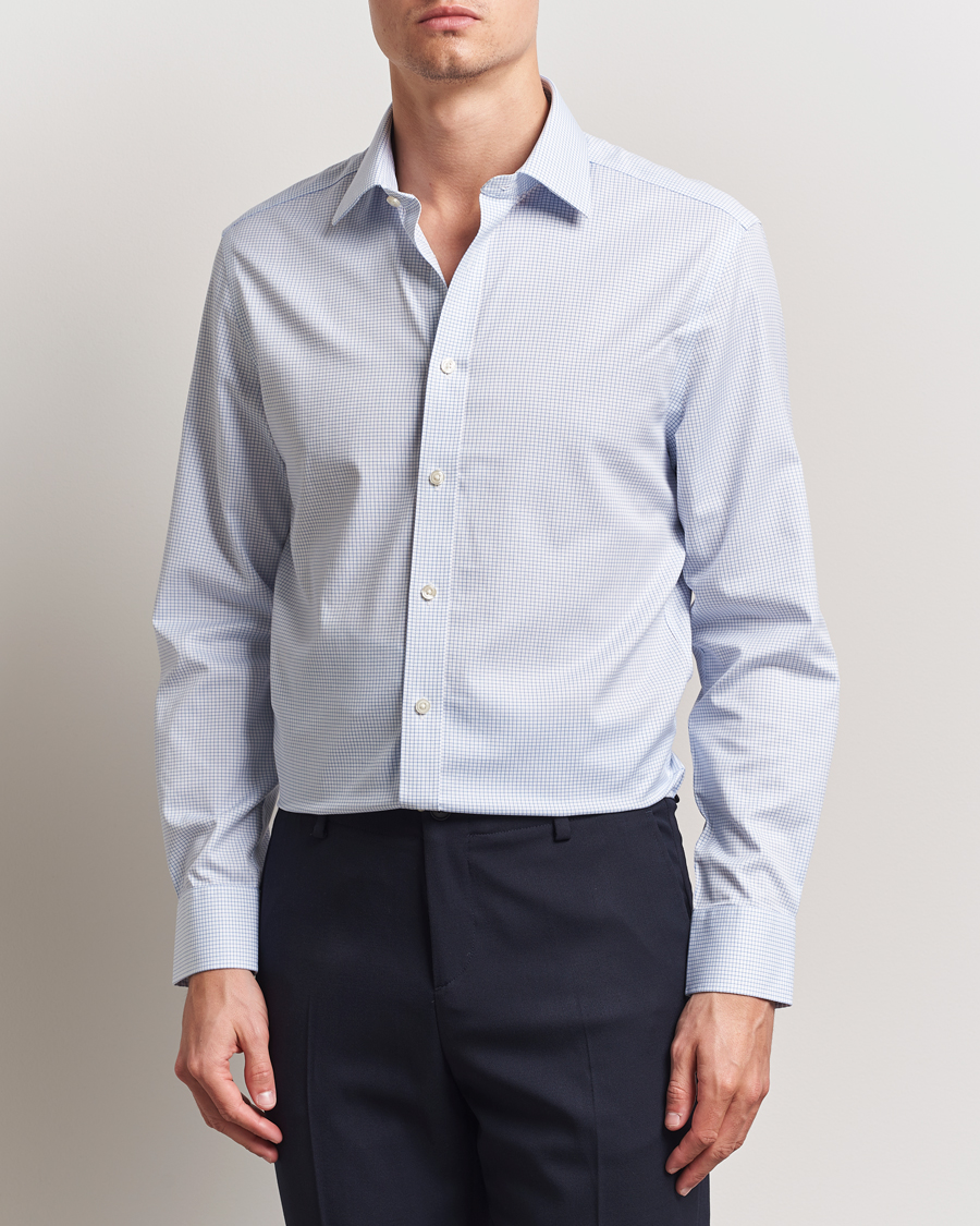 Homme | Chemises | Charles Tyrwhitt | Slim Fit Non Iron Mini Grid Check Shirt Sky Blue