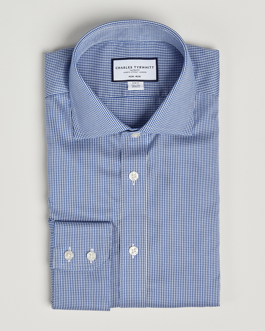 Homme | Chemises | Charles Tyrwhitt | Slim Fit Non Iron Puppytooth Shirt Royal Blue