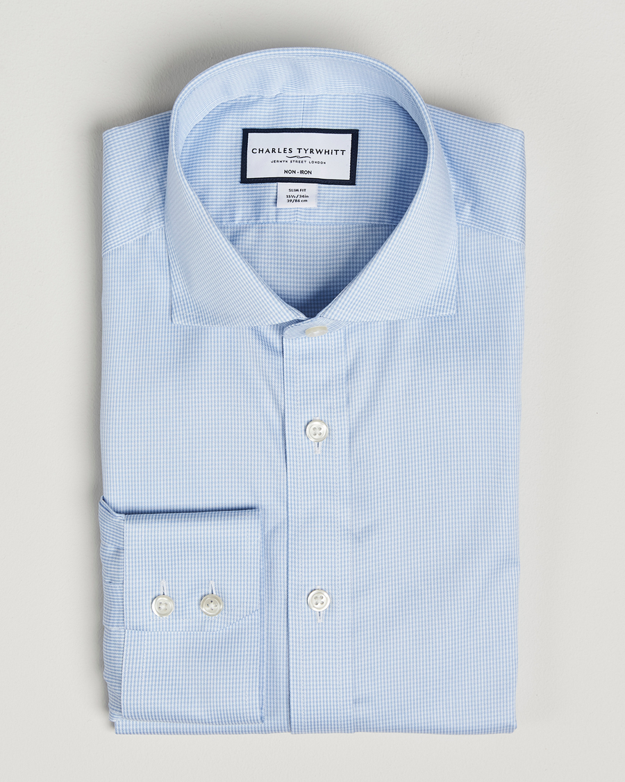 Homme | Chemises | Charles Tyrwhitt | Slim Fit Non Iron Puppytooth Shirt Sky Blue