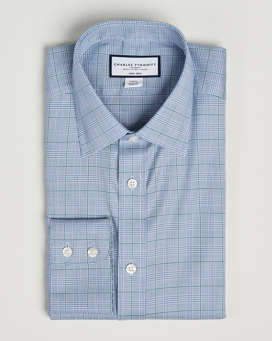 Homme | Chemises | Charles Tyrwhitt | Slim Fit Non Iron Prince of Wales Shirt Indigo Blue