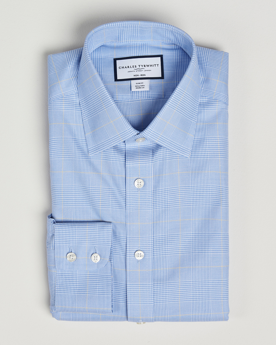 Homme | Chemises | Charles Tyrwhitt | Slim Fit Non Iron Prince of Wales Shirt Blue