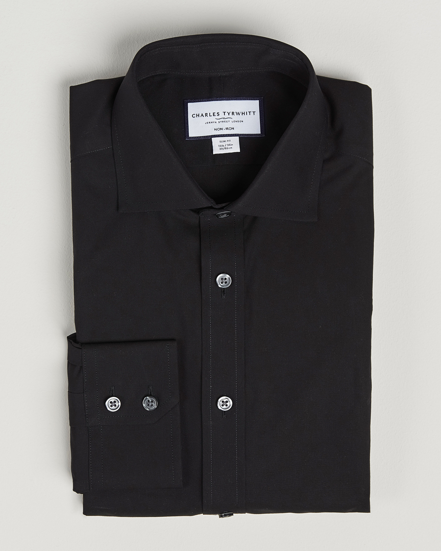 Homme | Chemises | Charles Tyrwhitt | Slim Fit Non Iron Poplin Cut Away Shirt Black