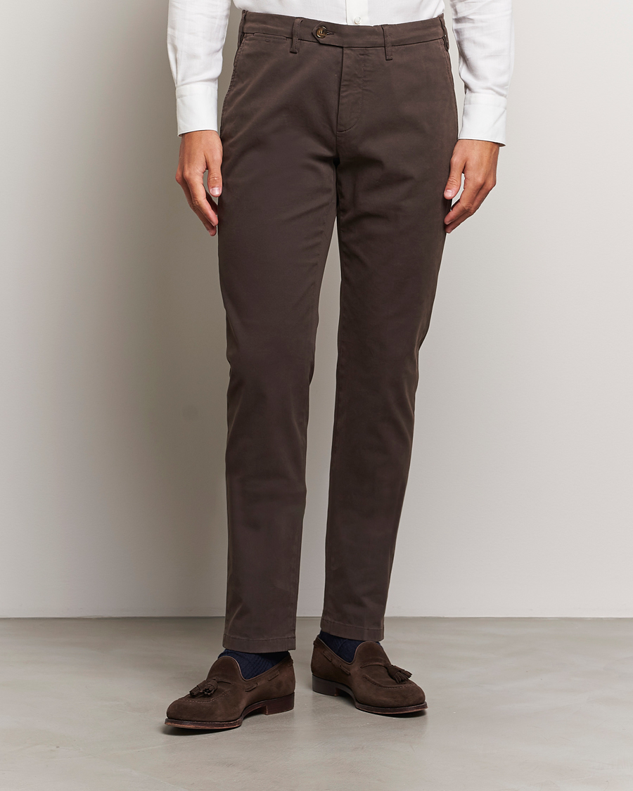 Homme |  | Canali | Slim Fit Cotton Stretch Trousers Brown