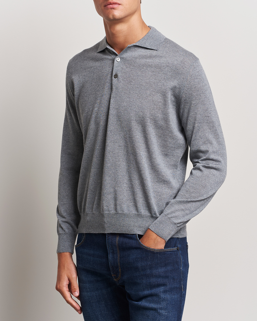 Homme |  | Canali | Merino Wool Knitted Polo Light Grey