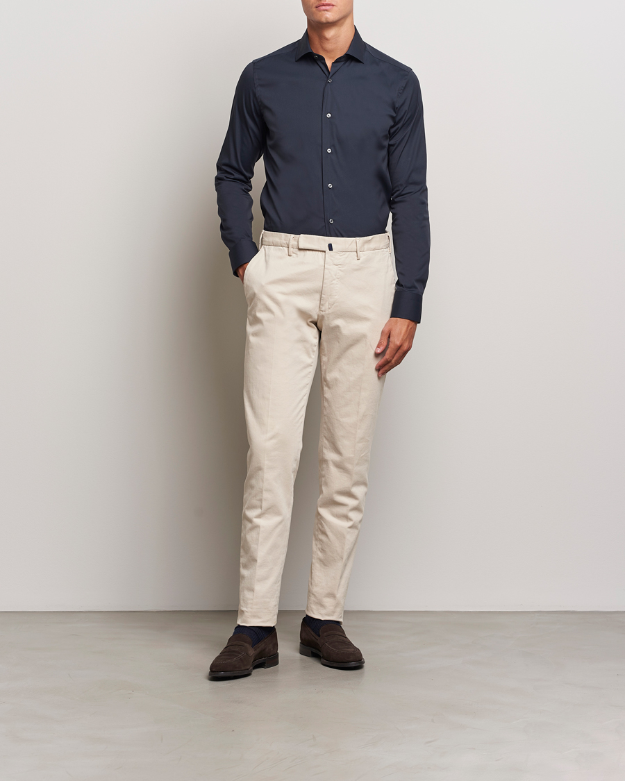 Homme |  | Canali | Slim Fit Cotton/Stretch Shirt Navy