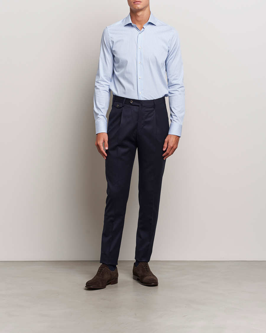 Homme |  | Canali | Slim Fit Cotton/Stretch Shirt Light Blue Stripe