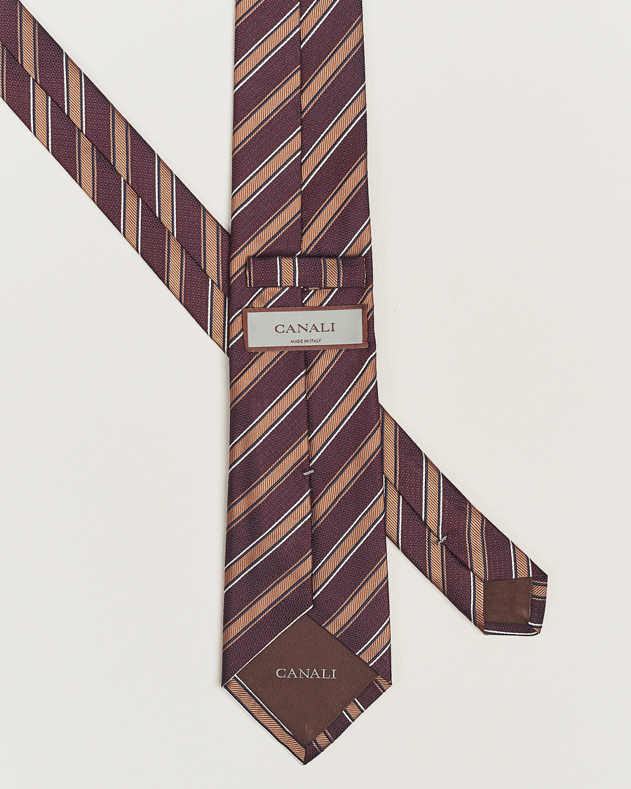 Homme |  | Canali | Regimental Stripe Silk Tie Burgundy/Brown