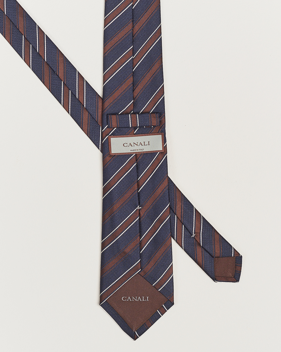 Homme |  | Canali | Regimental Stripe Silk Tie Navy/Brown