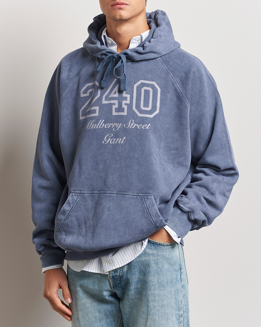 Homme |  | GANT 240 Mulberry Street | Vintage Washed Hoodie Dusty Blue Sea