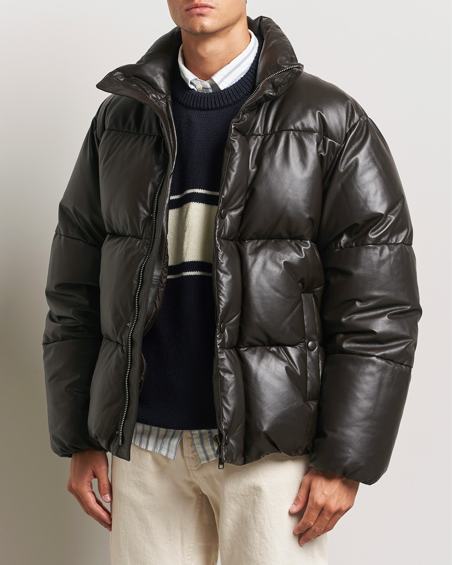 Homme | Vestes Classiques | GANT 240 Mulberry Street | Leather Down Puffer Jacket Deep Brown