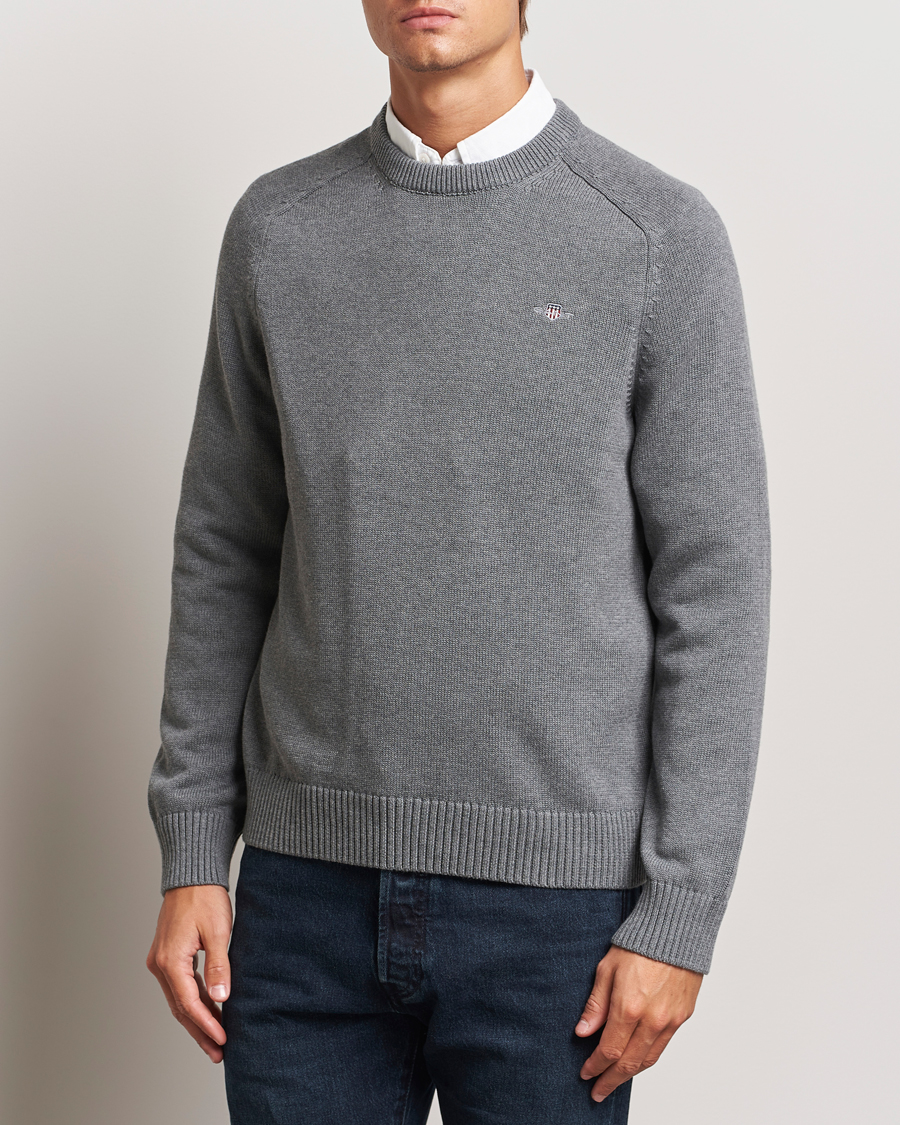 Homme |  | GANT | Casual Cotton Saddle C-neck Dark Grey Melange