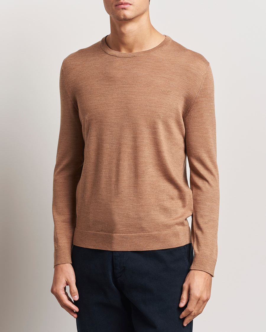 Homme |  | GANT | Extrafine Merino Wool C-Neck Dk Sand Melange