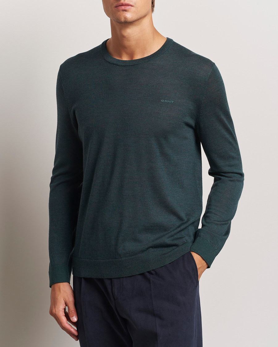 Homme |  | GANT | Extrafine Merino Wool C-Neck Tartan Green