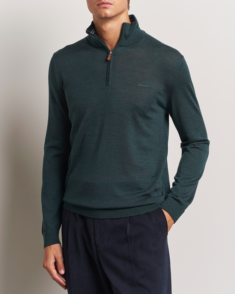 Homme |  | GANT | Extrafine Merino Wool Half Zip Tartan Green