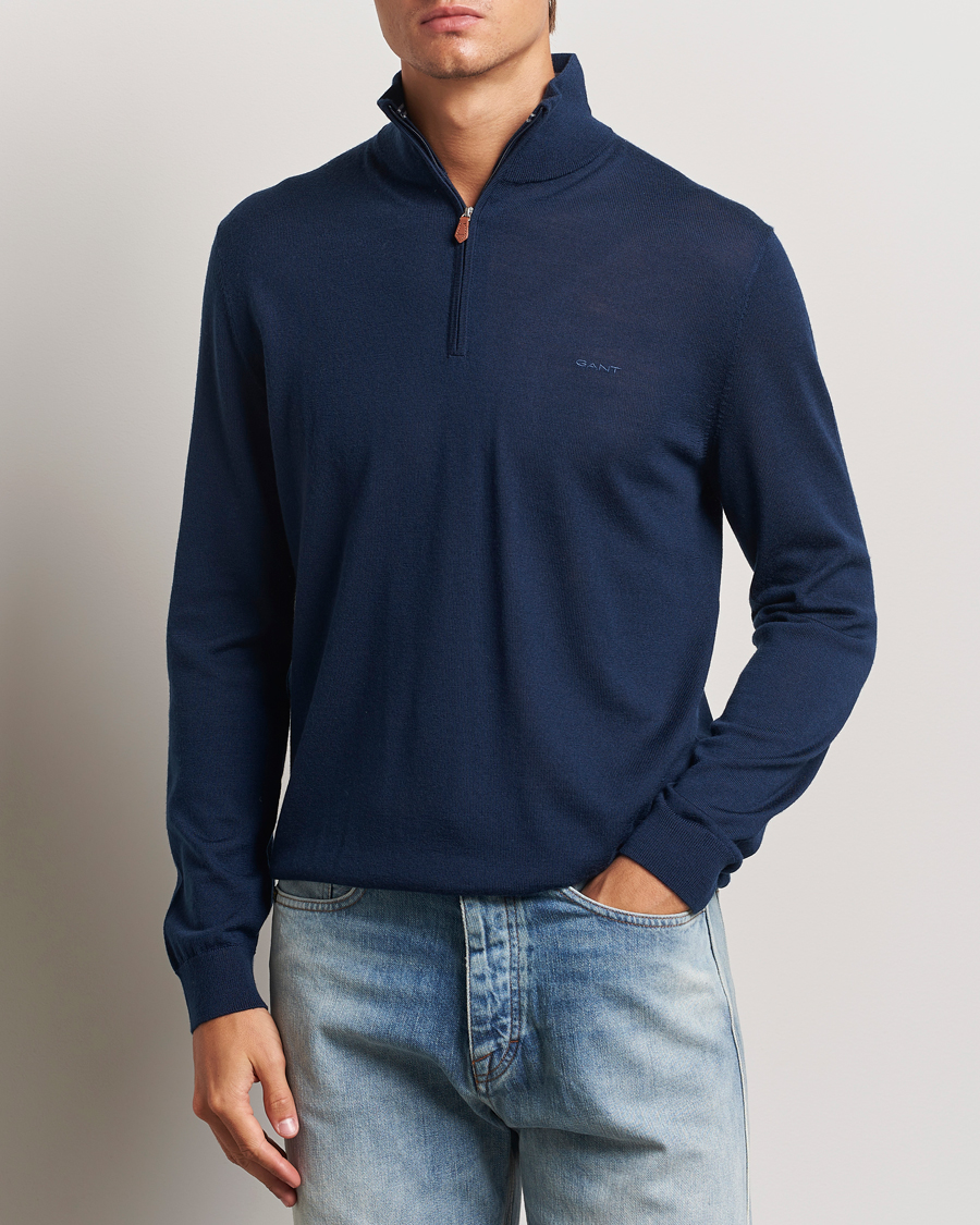 Homme |  | GANT | Extrafine Merino Wool Half Zip Marine