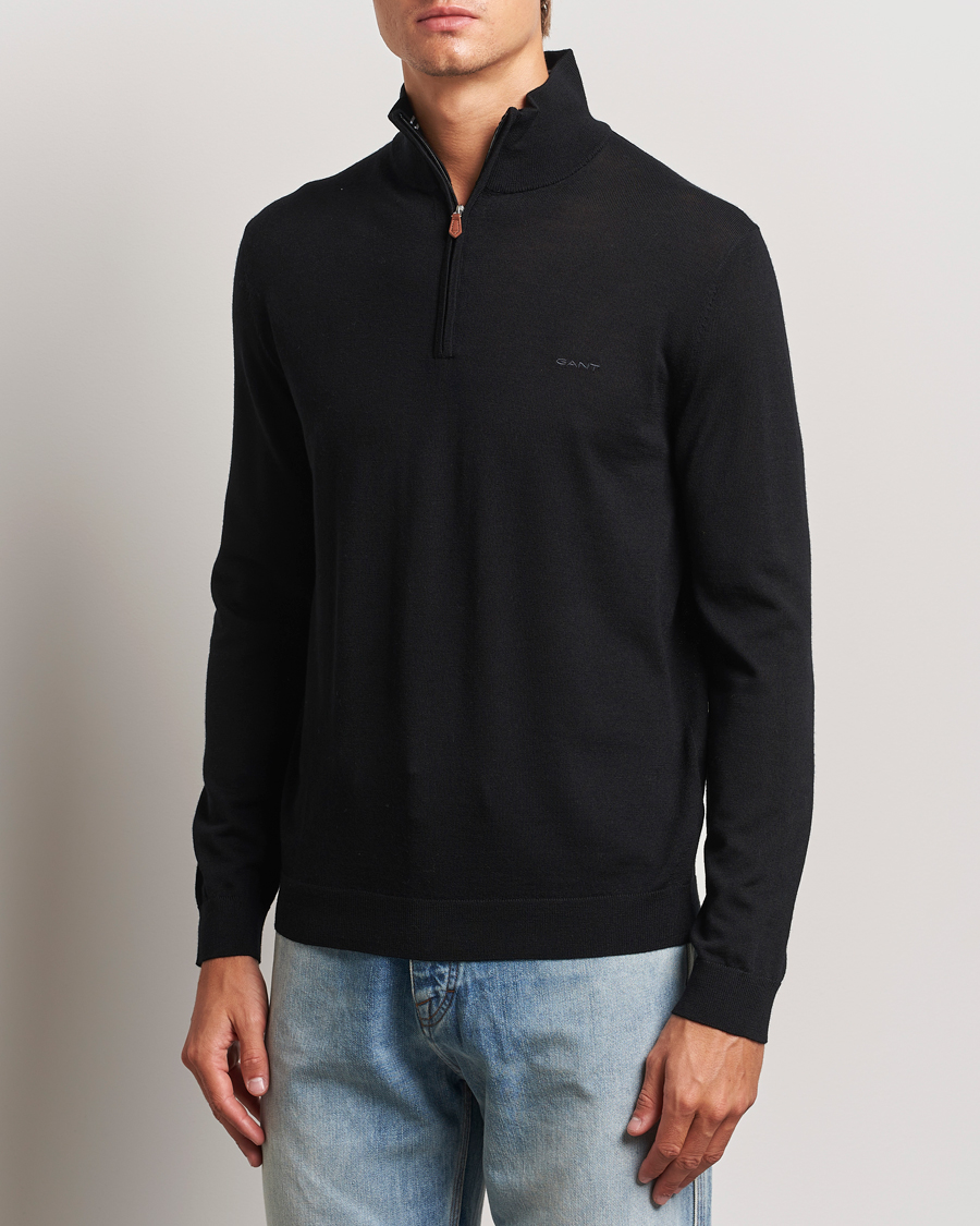 Homme |  | GANT | Extrafine Merino Wool Half Zip Black