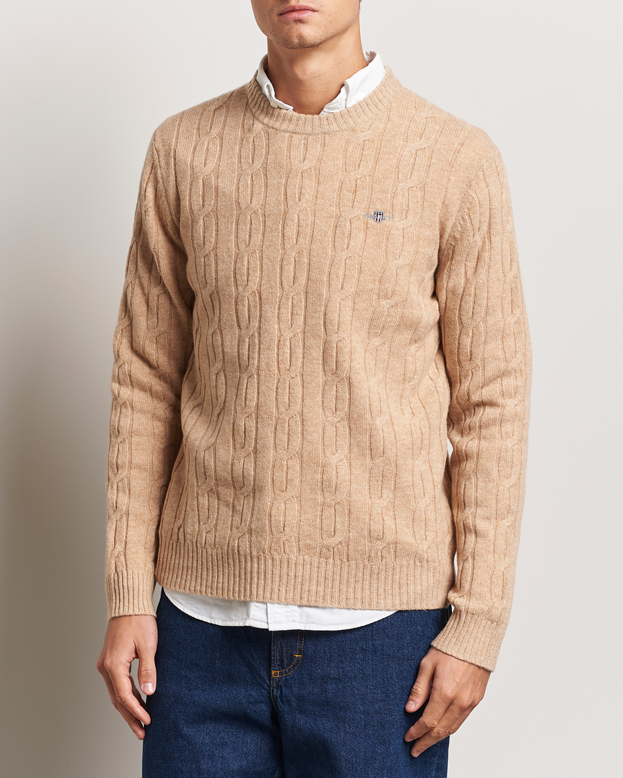 Homme |  | GANT | Lambswool Cable C-Neck Khaki Melange