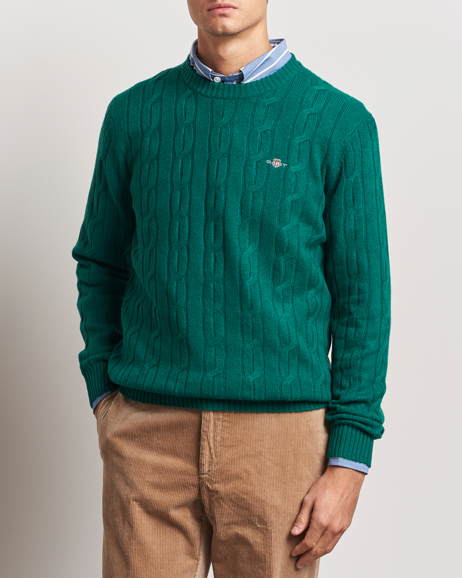 Homme |  | GANT | Lambswool Cable C-Neck Deep Forest Green