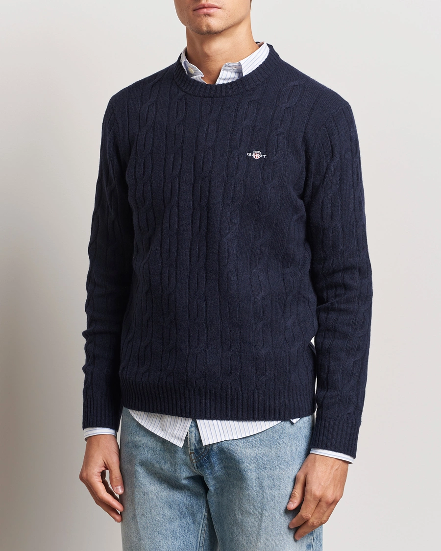 Homme |  | GANT | Lambswool Cable C-Neck Evening Blue