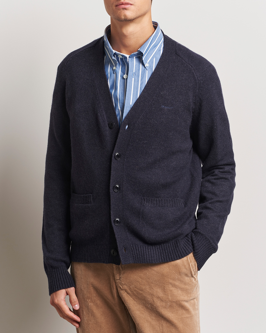 Homme |  | GANT | Wool Blend Cardigan Dark Navy Melange