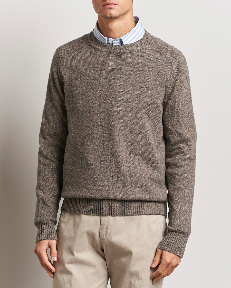 Homme |  | GANT | Wool Blend C-Neck Dark Hazelnut Melange