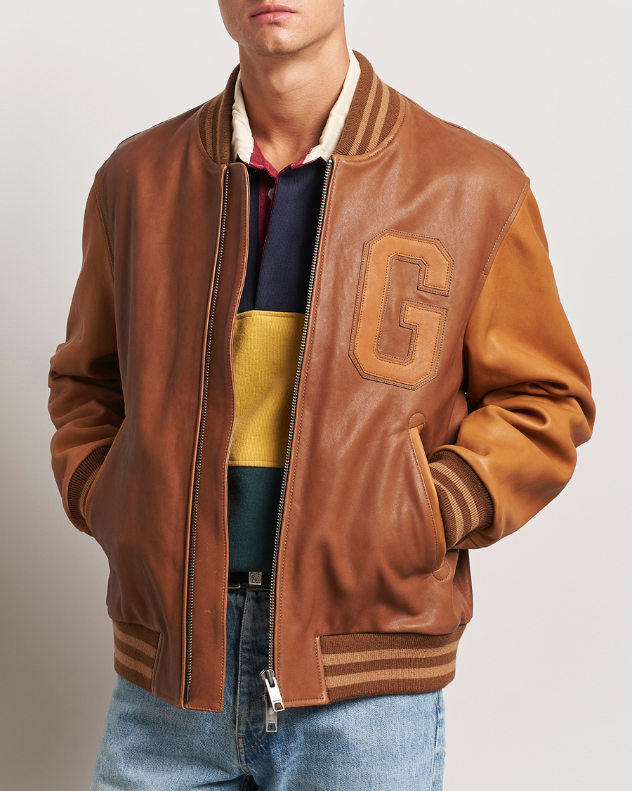 Homme |  | GANT | Leather Varsity Jacket Brown Sugar