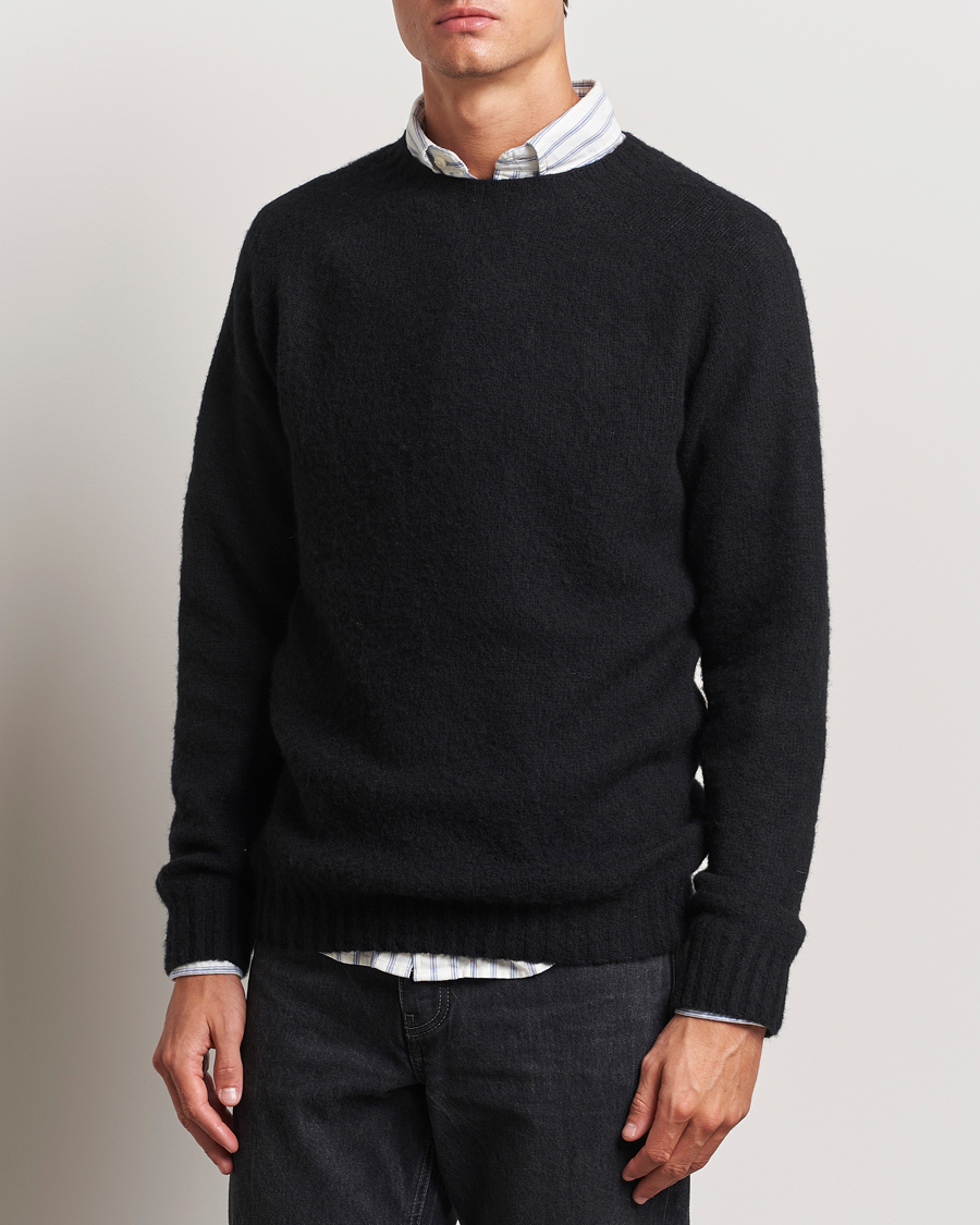 Homme | Pulls Tricotés | Harley Of Scotland | Brushed Supersoft Lambswool Crewneck Black