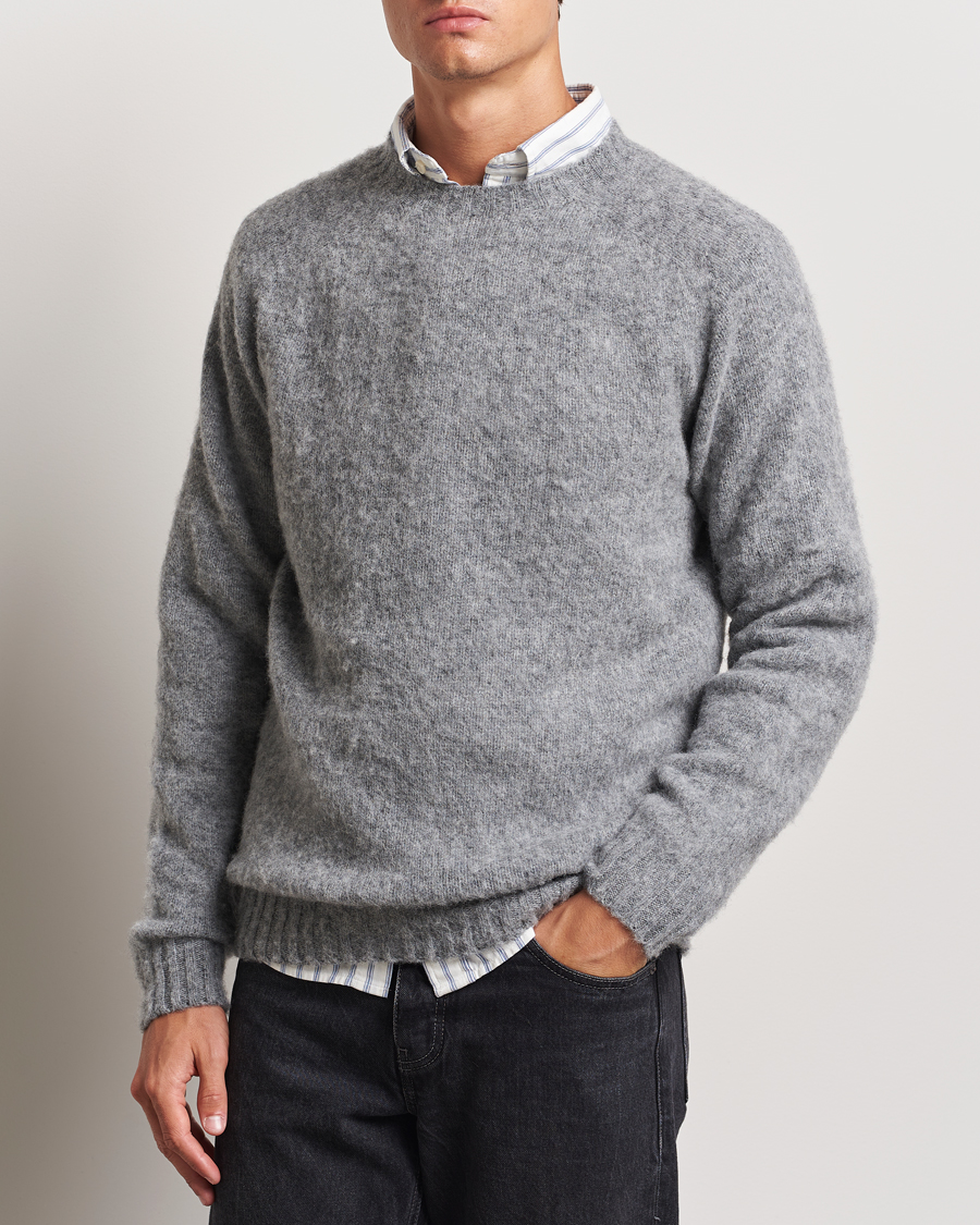 Homme | Vêtements | Harley Of Scotland | Brushed Supersoft Lambswool Crewneck Medium Grey