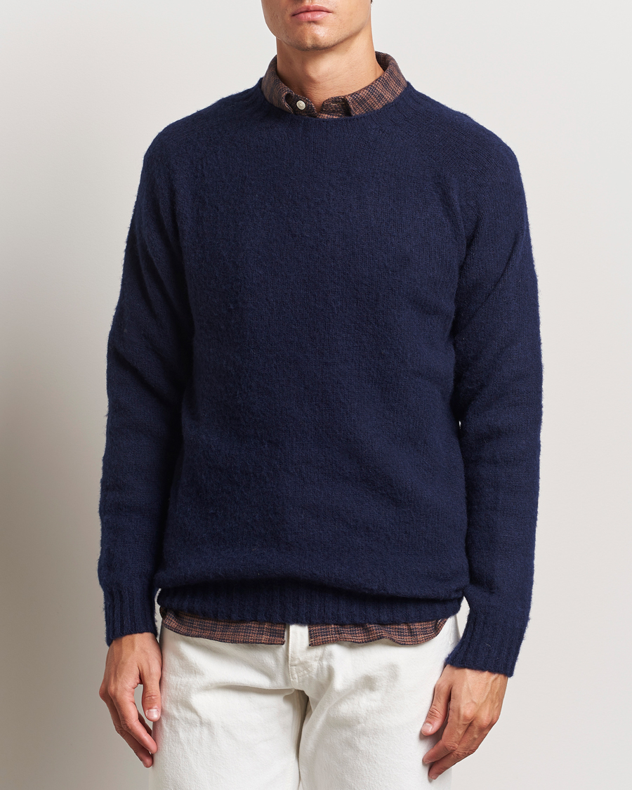 Homme | Vêtements | Harley Of Scotland | Brushed Supersoft Lambswool Crewneck Navy