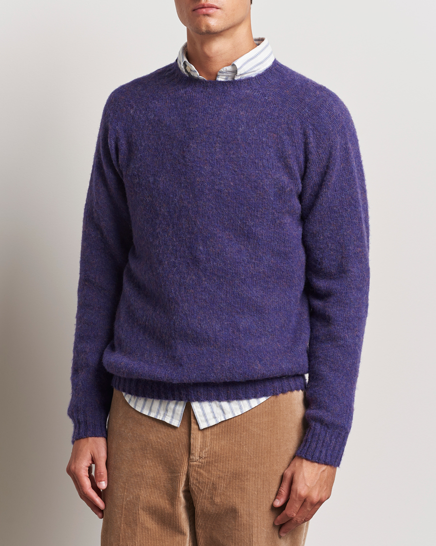 Homme | Pulls Tricotés | Harley Of Scotland | Brushed Supersoft Lambswool Crewneck Royal Violet